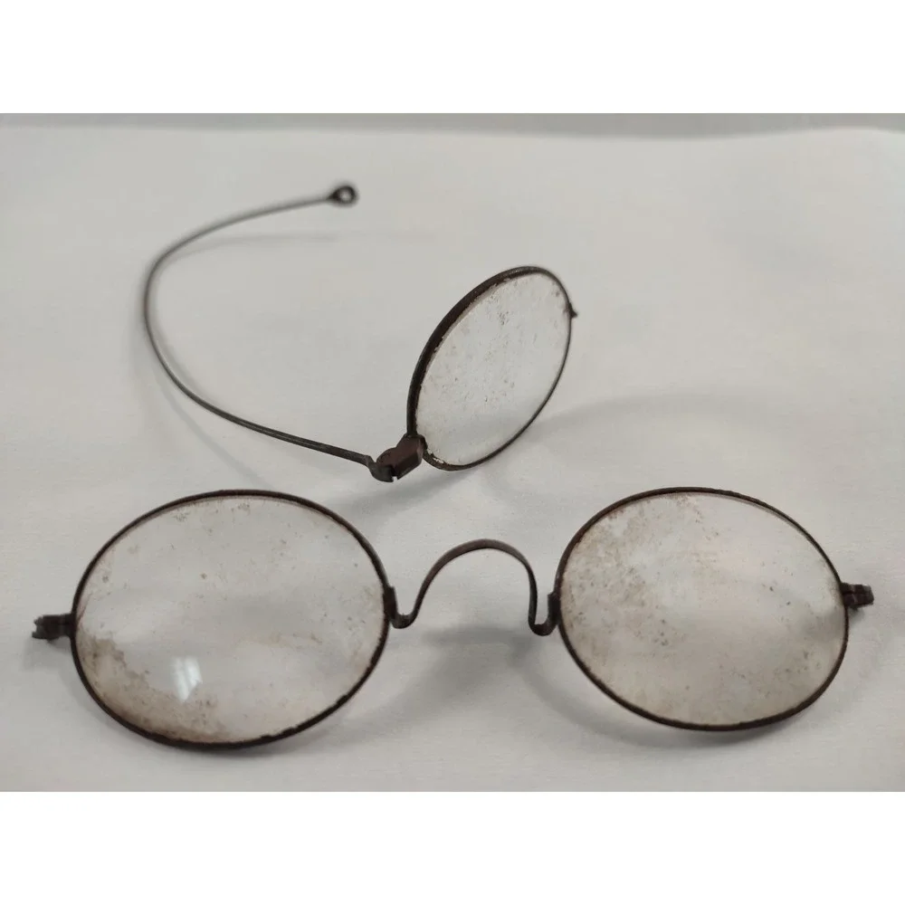 Antique Victorian Oval Spectacles Steel Wire Frame Saddle Bridge Civil War‎ Era